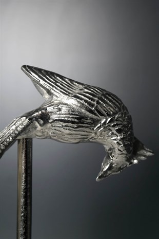 Metal Döküm Gümüş Renk Standlı Tavus Kuşu Dekoratif Obje 45 Cm Dekoratif Ev Aksesuarları