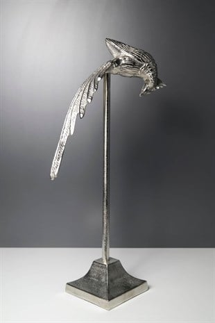 Metal Döküm Gümüş Renk Standlı Tavus Kuşu Dekoratif Obje