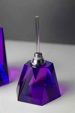 Mor Şeffaf Cam Esans İçin Dekoratif Parfüm Şişesi 13 Cm