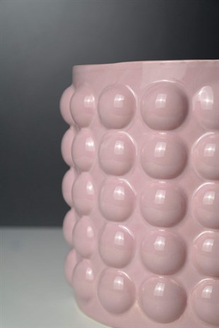 Pembe Köpük Desenli Porselen Vazo Küçük 16 Cm Dekoratif Ev Aksesuarları