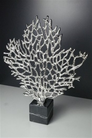 Pirinç Üzeri Gümüş Kaplama Hayat Ağacı Mermer Kaideli Dekoratif Obje 38 Cm Dekoratif Obje