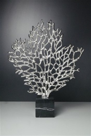 Pirinç Üzeri Gümüş Kaplama Hayat Ağacı Mermer Kaideli Dekoratif Obje 38 Cm Dekoratif Obje