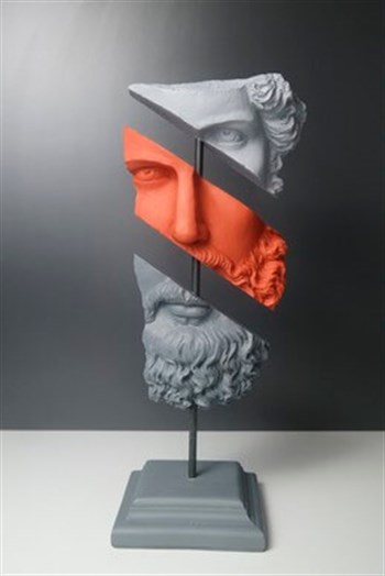 Poseidon Büst Kaideli Gri Kırmızı Özel El Yapımı Biblo Poliserin 44 Cm Dekoratif Biblo