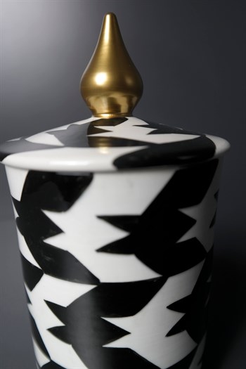 Silindir Kazayağı Desenli Gold Detaylı Siyah Beyaz Seramik Küp 21 Cm Dekoratif Küp