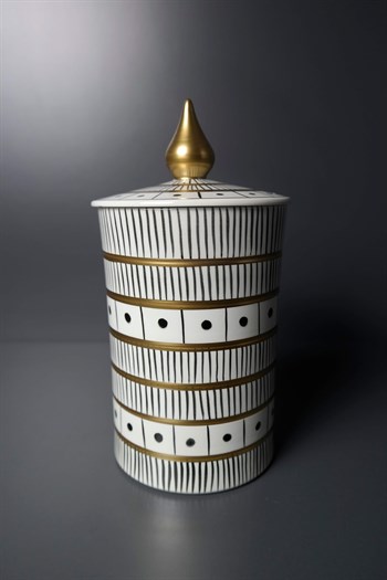 Silindir Su Desenli Gold Detaylı Beyaz Seramik Küp 25 Cm Dekoratif Küp