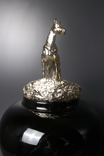 Siyah At Figürlü Kapak Gold Küp 45cm Dekoratif Küp