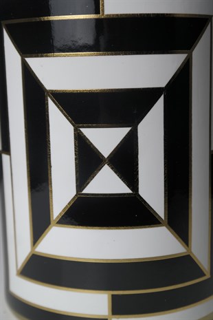 Siyah Beyaz Geometrik Desenli Gold Detaylı Seramik Küp Küçük 25 Cm Dekoratif Ev Aksesuarları