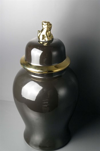 Siyah Gövde Gold Aslan Detaylı Dekoratif Büyük Seramik Küp 46 Cm Dekoratif Küp