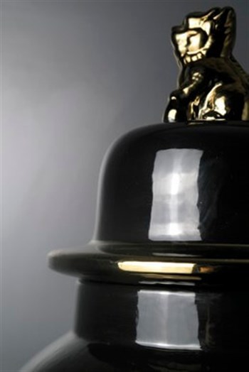 Siyah Gövde Gold Aslan Detaylı Dekoratif Büyük Seramik Küp 66 Cm Dekoratif Küp