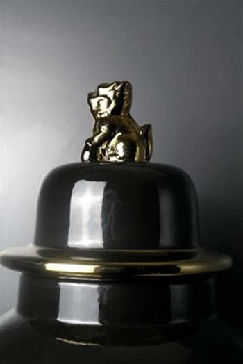 Siyah Gövde Gold Aslan Detaylı Dekoratif Büyük Seramik Küp 66 Cm Dekoratif Küp