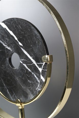 Siyah Mermer Kaideli Gold Çerçeveli Kelebek Detaylı Mermer Disk Dekoratif Obje 40 Cm Dekoratif Ev Aksesuarları