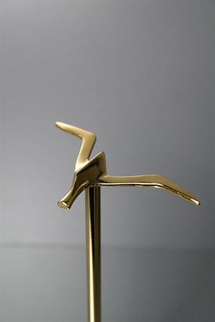 Siyah Mermer Kaideli Gold Metal Gövdeli Minyatür Kuş Objesi 26 Cm Dekoratif Ev Aksesuarları