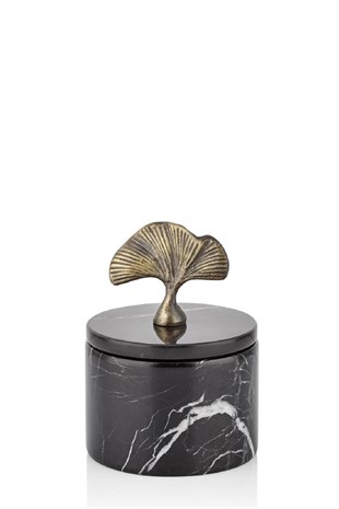 Siyah Mermer Oymalı Bronz Kapaklı Dekoratif Kutu 13 Cm Dekoratif Ev Aksesuarları