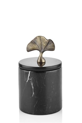 Siyah Mermer Oymalı Bronz Kapaklı Dekoratif Kutu 16 Cm