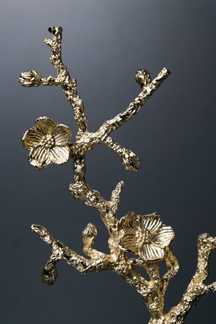 Siyah Mermer Yarım Küre Gold Metal Çiçek Dekor 25 Cm Dekoratif Ev Aksesuarları