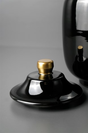 Siyah Seramik Gold Detay Kapaklı Minik Küp 18 Cm Dekoratif Ev Aksesuarları