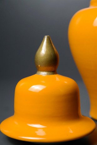 Turuncu Seramik Gold Detay Kapaklı Minyatür Küp 20 Cm Dekoratif Ev Aksesuarları