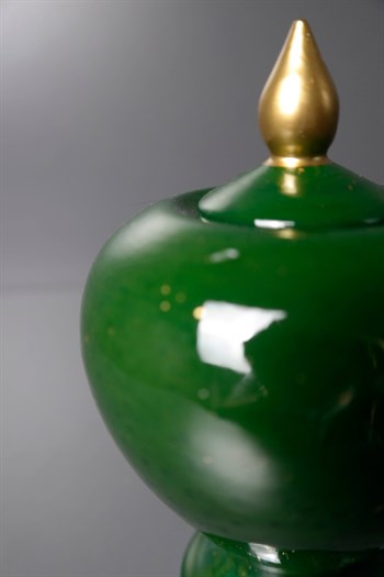 Yeşil Kapaklı Minyatür Gold Detaylı Dekoratif Seramik Küp 17 Cm Dekoratif Küp