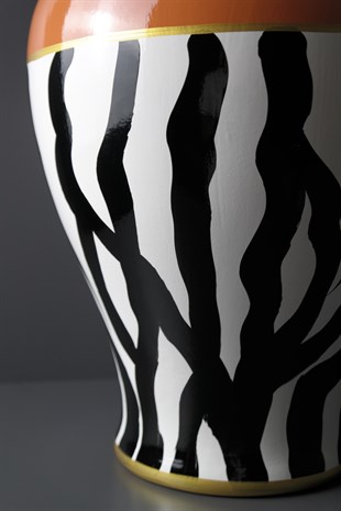 Zebra Desenli Gold Detaylı Turuncu Seramik Küp 44 Cm