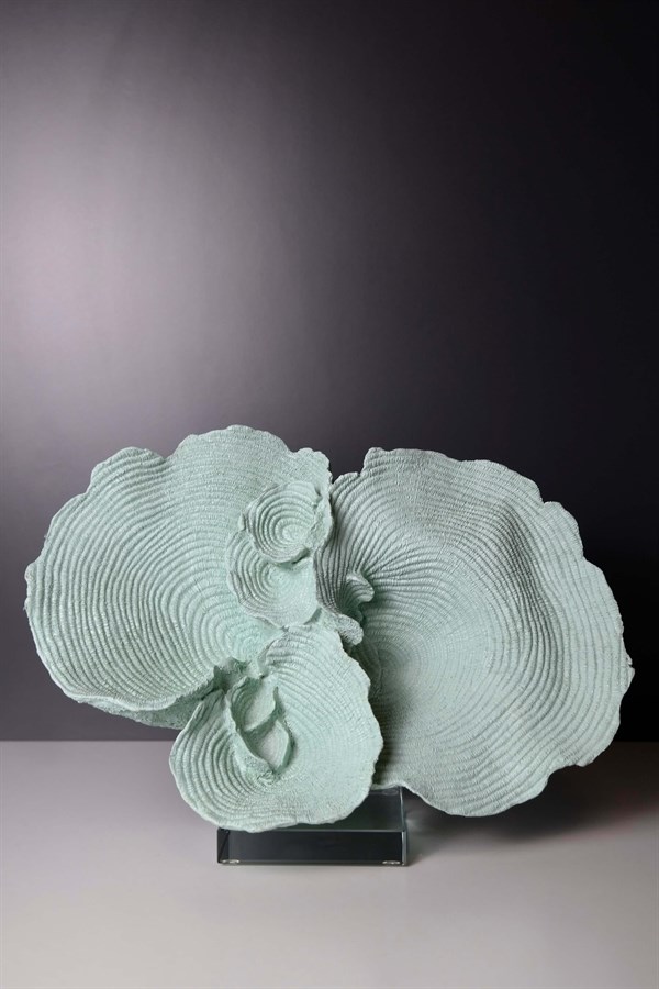 Yeşil Montipora Kristal Cam Kaideli Polyresin Dekoratif Obje 33 Cm Dekoratif Ev Aksesuarları