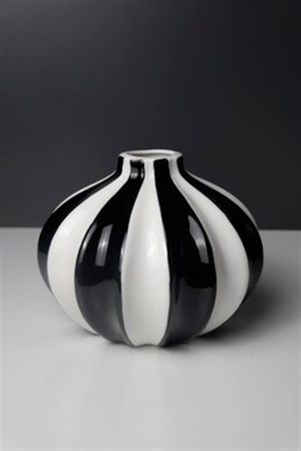 Zebra Desenli Beyaz Dekoratif Seramik Vazo 19 Cm Vazo